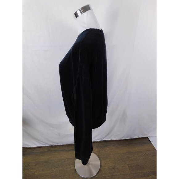 H&M Divided Sweatshirt XL Black Velour Ribbed Crewneck Pullover Casual - Picture 4 of 12